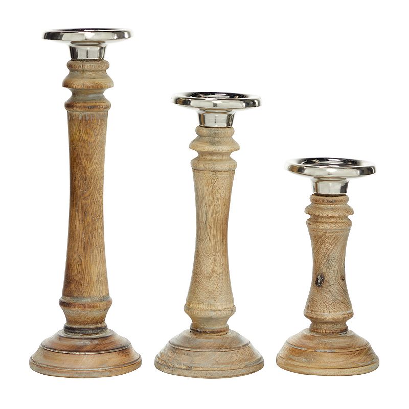 Stella & Eve Traditional Candle Holder Table Decor 3-piece Set, Brown, Smal