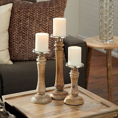 Stella & Eve Traditional Wood Candle Holder Table Decor 3-piece Set