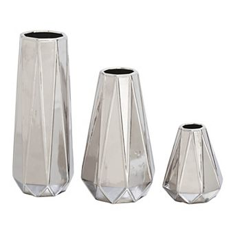 Stella & Eve Large Glam Style Geometric Metallic Electroplated Silver Vases 3 pc Set