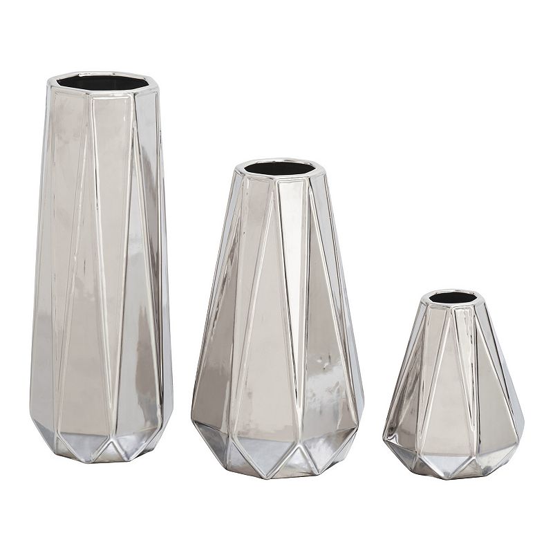 Stella & Eve Large Glam Style Geometric Metallic Electroplated Silver Vases
