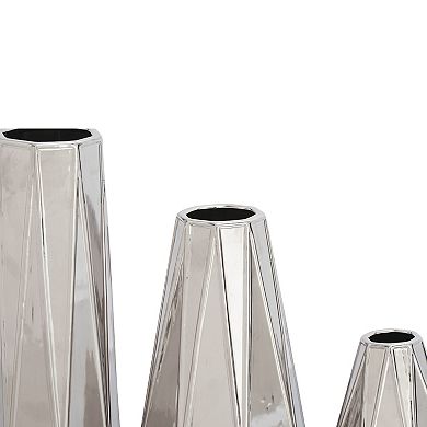 Stella & Eve Large Glam Style Geometric Metallic Electroplated Silver Vases 3-pc. Set