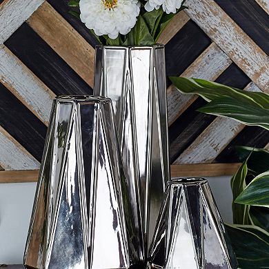 Stella & Eve Large Glam Style Geometric Metallic Electroplated Silver Vases 3-pc. Set