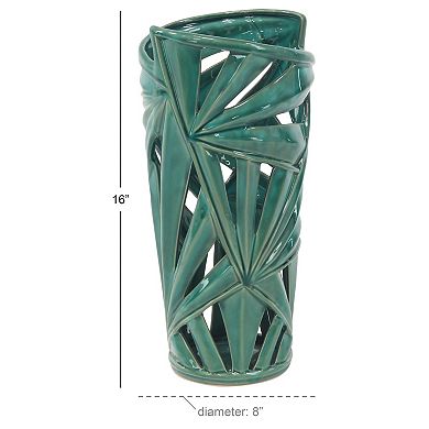 Stella & Eve Modern Style Green Ceramic Vase with Palm Leaf Silhouette