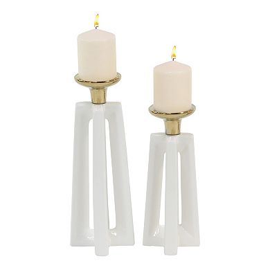 Stella & Eve Gold & White Stone Modern X-Shaped Candle Holders 2-pc. Set
