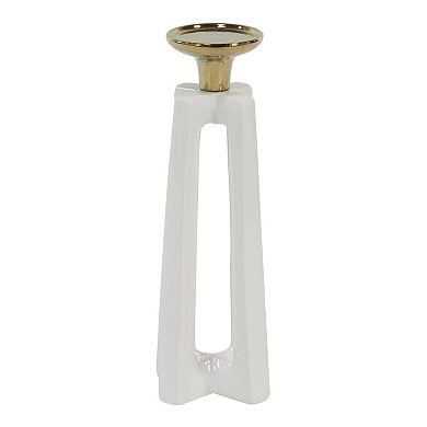 Stella & Eve Gold & White Stone Modern X-Shaped Candle Holders 2-pc. Set