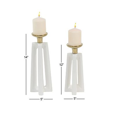 Stella & Eve Gold & White Stone Modern X-Shaped Candle Holders 2-pc. Set