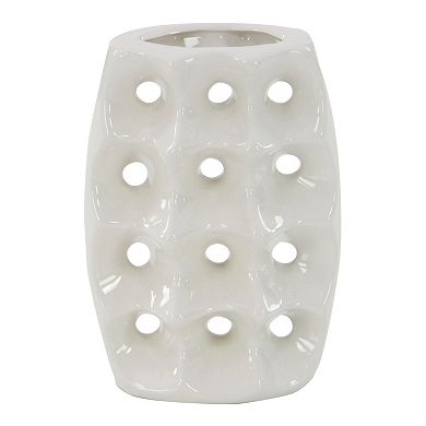 Stella & Eve Modern Style Alabaster Ceramic Vases with Pierced Grid, Knotted, & Ridged Finishes 3-pc. Set