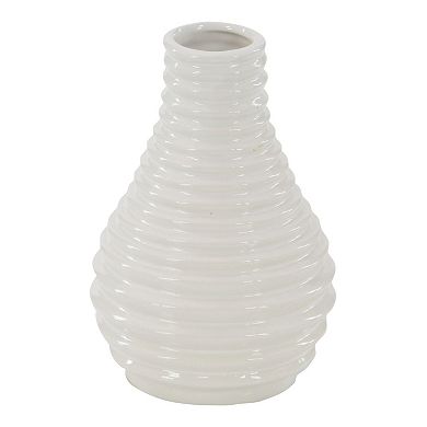 Stella & Eve Modern Style Alabaster Ceramic Vases with Pierced Grid, Knotted, & Ridged Finishes 3-pc. Set
