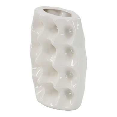 Stella & Eve Modern Style Alabaster Ceramic Vases with Pierced Grid, Knotted, & Ridged Finishes 3-pc. Set