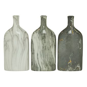 Stella & Eve Contemporary Style Ceramic Bottle Vases with Marble Finishes 3 pc Set