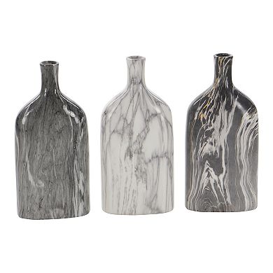 Stella & Eve Contemporary Style Ceramic Bottle Vases with Marble Finishes 3-pc. Set