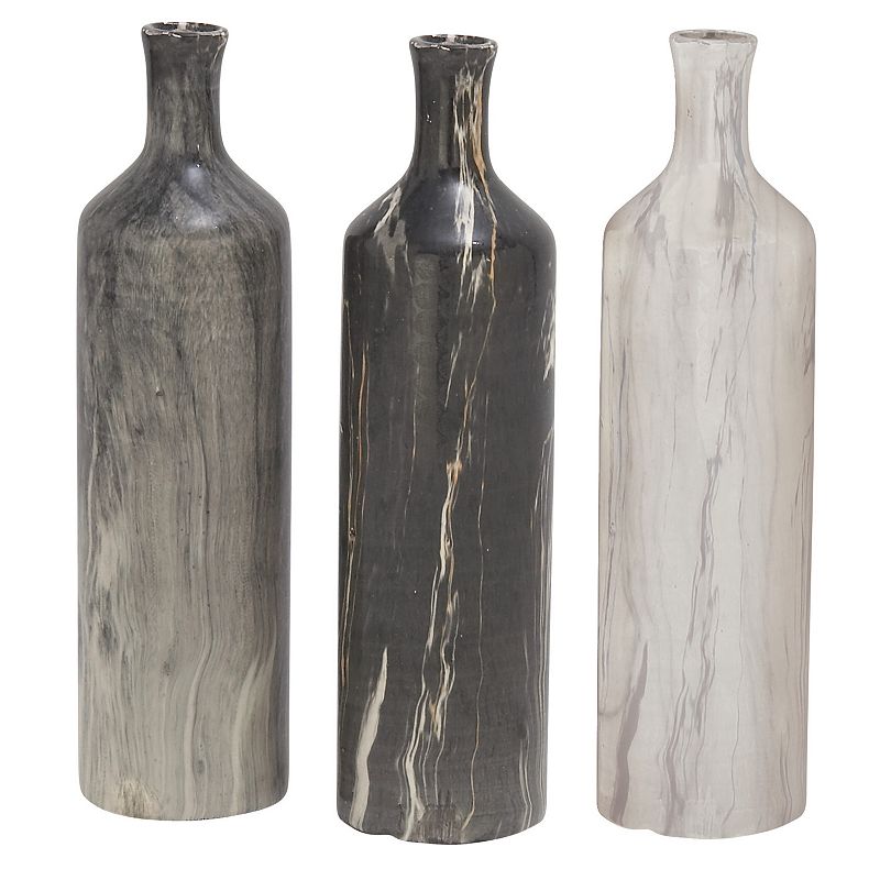 Stella & Eve Cylindrical Ceramic Vases with Glossy Marble Finishes 3-pc. Se