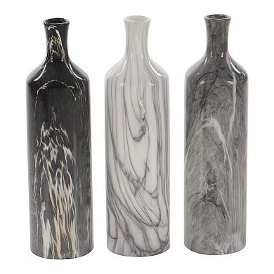 Stella & Eve Cylindrical Ceramic Vases with Glossy Marble Finishes 3-pc. Set