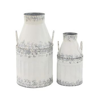 Stella & Eve Farmhouse White Iron Milk Can Decors 2 pc Set