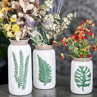 Stella & Eve Country Cottage Ceramic Vases with Leaf Details 3-pc. Set