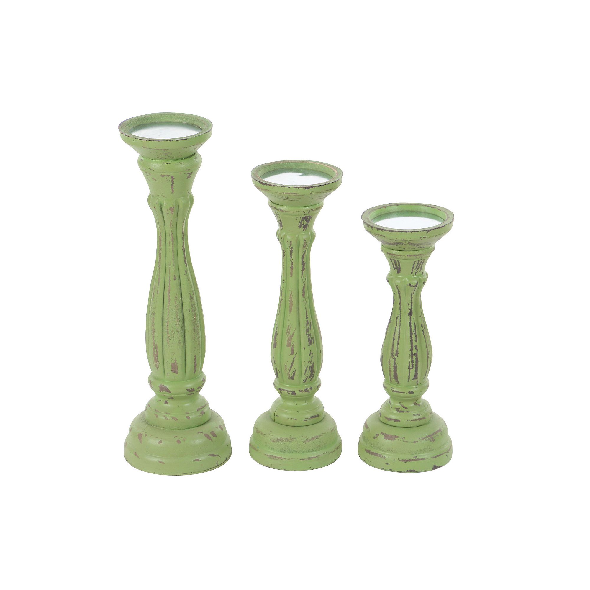 Stella & Eve Eclectic Carved Wooden Candle Holders 3-pc. Set, Green