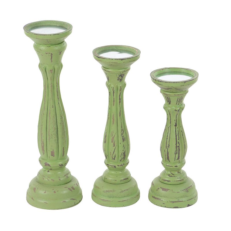 Stella & Eve Eclectic Carved Wooden Candle Holders 3-pc. Set, Green, Medium