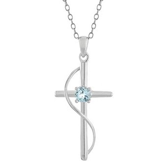 Athra NJ Inc Sterling Silver Blue Topaz Wave Cross Pendant