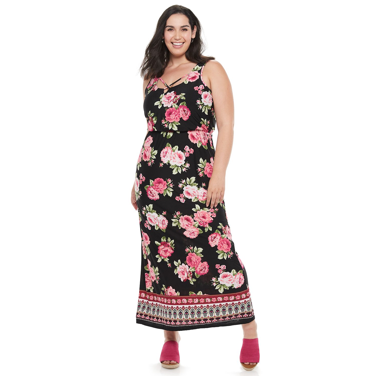 three pink hearts floral maxi dress