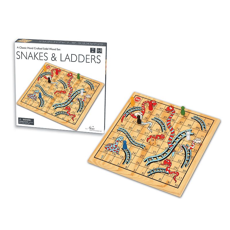 New Entertainment Wooden Snakes & Ladders, Multicolor