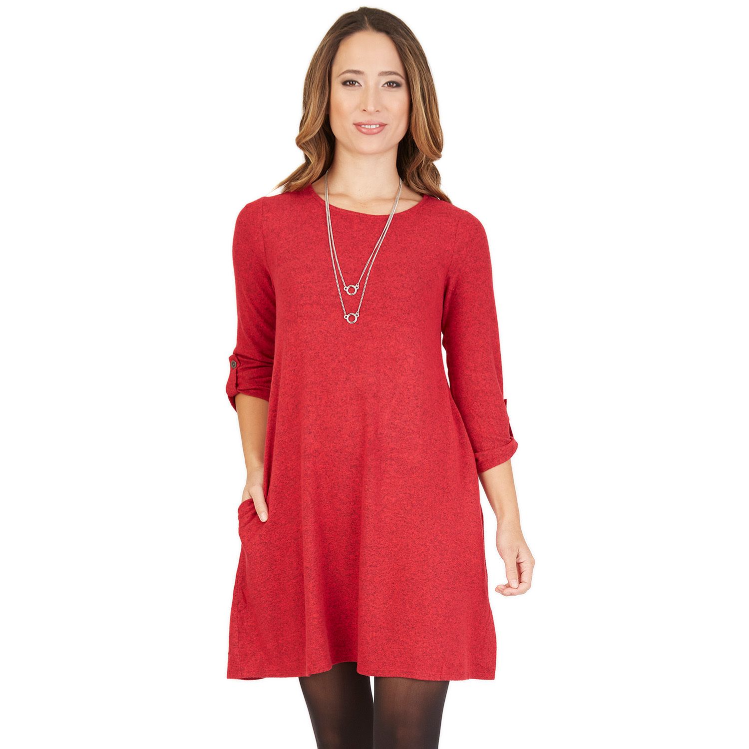 casual red dress with sleeves