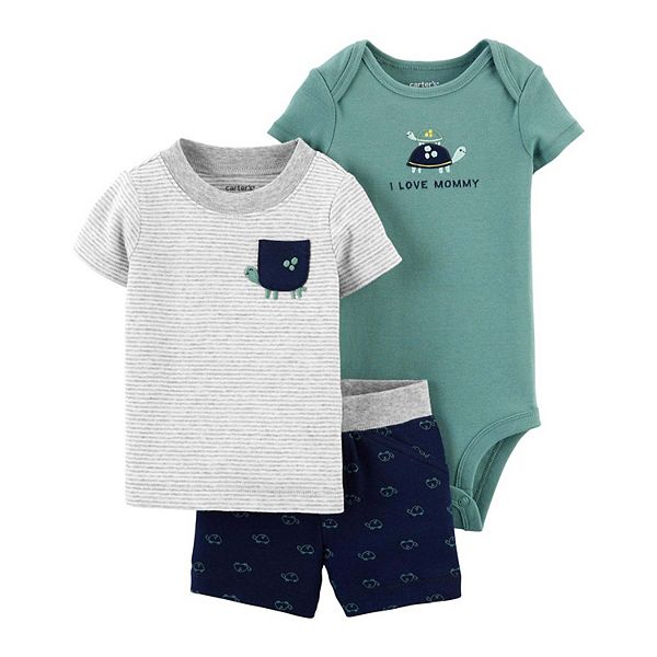 Baby Carter's 3-Piece Turtle Tee, Bodysuit & Shorts Set