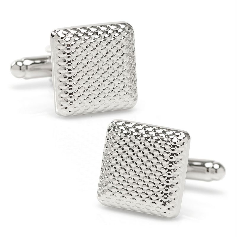 Mens Silver Textured Square Cuff Links, Grey