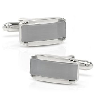 Men's Silver Rectangular Cufflink with Gray Cats Eye
