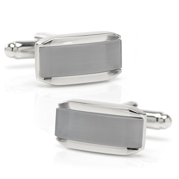 Men's Silver Rectangular Cufflink with Gray Cats Eye