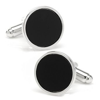 Men's Round Silver Cufflink with Onyx Inlay