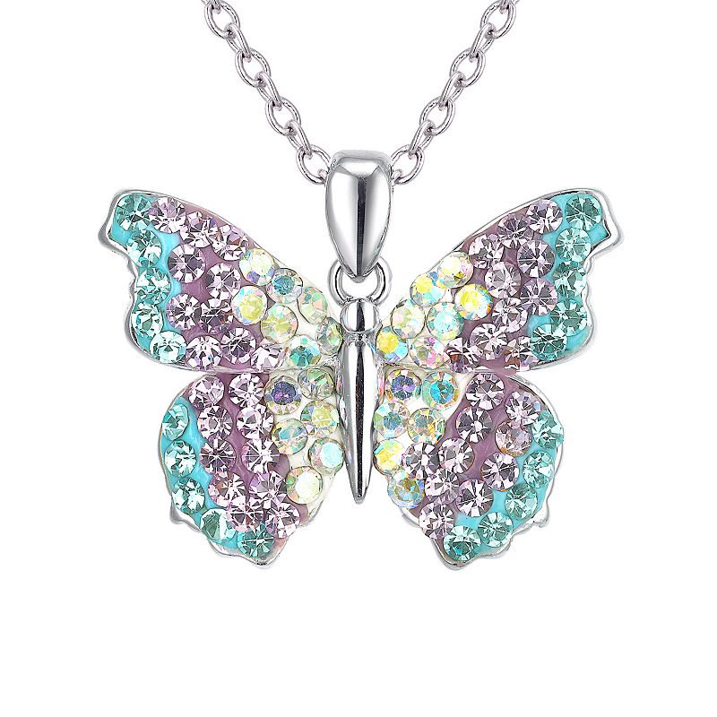 Crystal Collective Silver Plated Crystal Iridescent Butterfly Pendant Neck