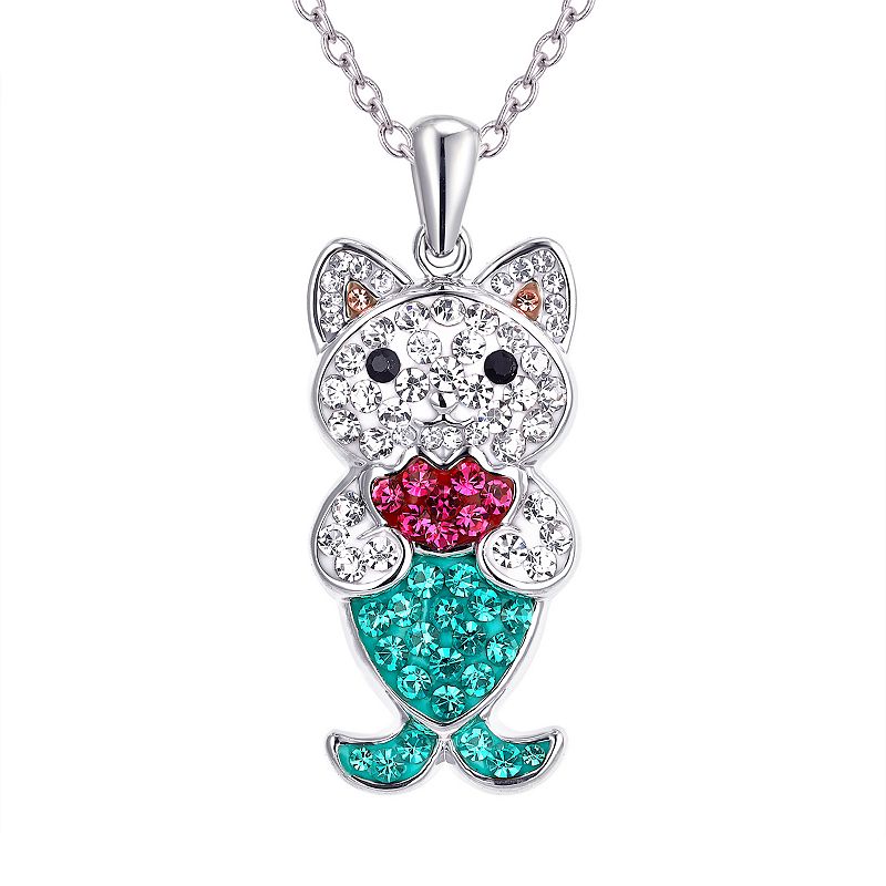 Crystal Collective Silver Plated Crystal Mermaid Cat Pendant Necklace, Wom