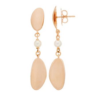 18k Rose Gold Over Silver Akoya Cultured Pearl Drop Earrings