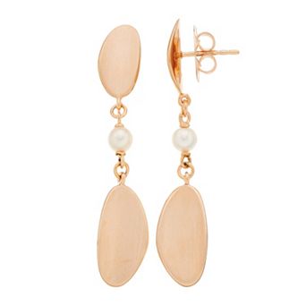 18k Rose Gold Over Silver Akoya Cultured Pearl Drop Earrings