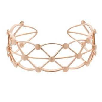 18k Rose Gold Over Silver Lattice Cuff Bracelet
