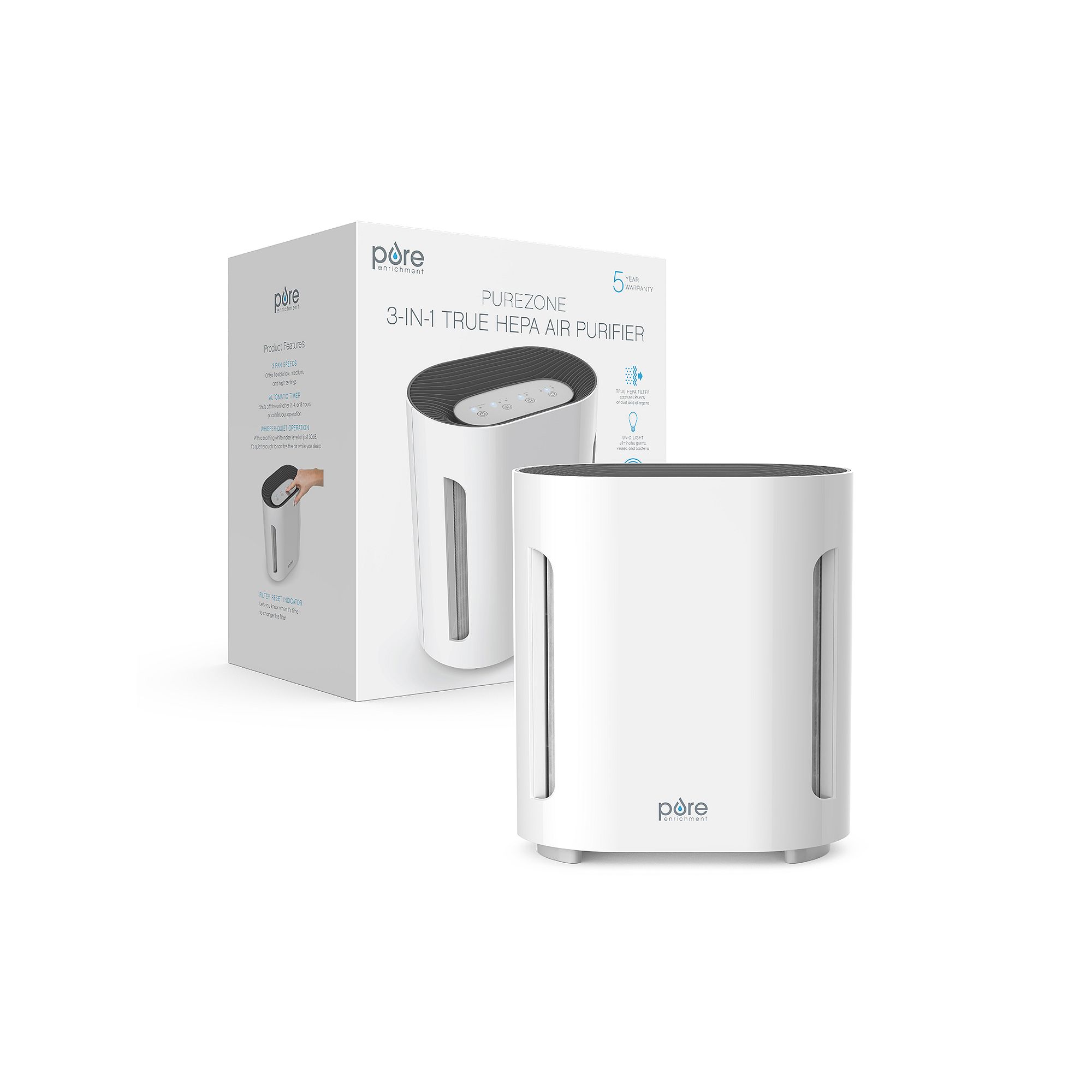 Pure Enrichment White True HEPA Air Purifier with UV-C Light