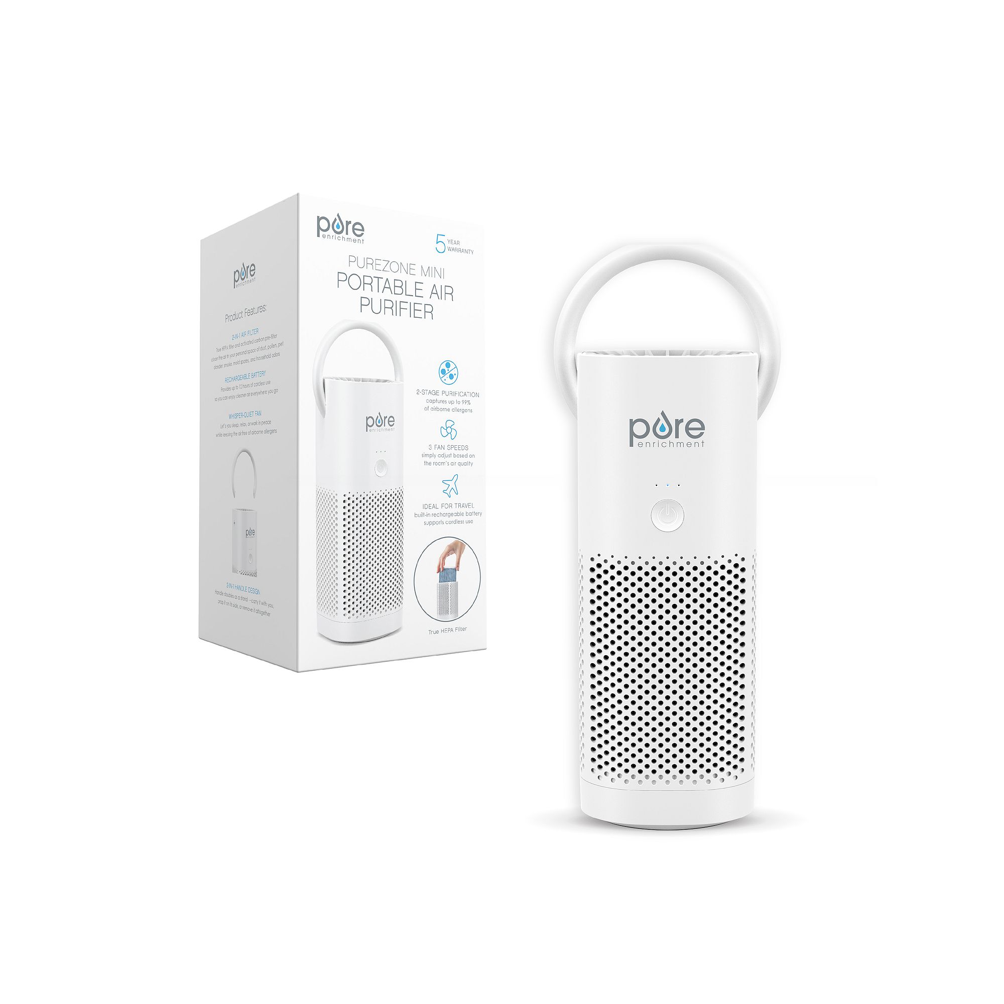 Pure Enrichment True HEPA Small & Portable Air Purifier for On-The-Go Use, 