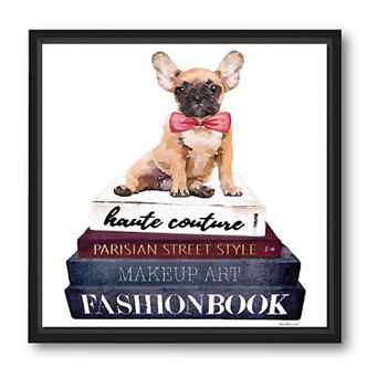 COURTSIDE MARKET Book Stack Frenchie Framed Canvas Wall Art