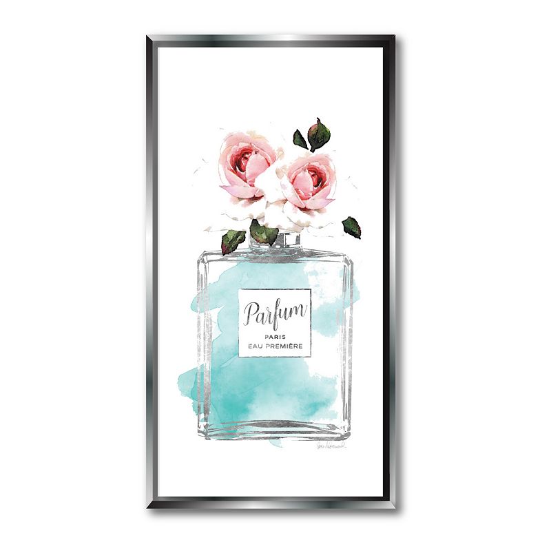 Courtside Market Perfume Teal Rose Framed Canvas Wall Art, Multicolor, 12X2