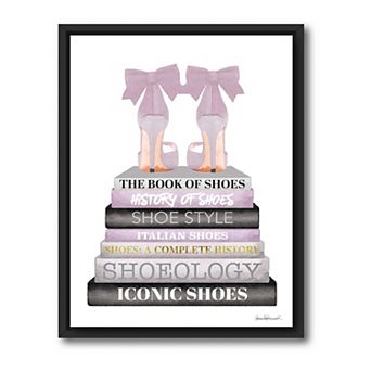 COURTSIDE MARKET Lavender Book Stack Framed Canvas Wall Art