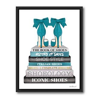 COURTSIDE MARKET Teal Book Stack Shoe Framed Canvas Wall Art