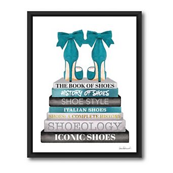 COURTSIDE MARKET Teal Book Stack Shoe Framed Canvas Wall Art
