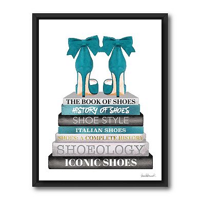 COURTSIDE MARKET Teal Book Stack Shoe Framed Canvas Wall Art