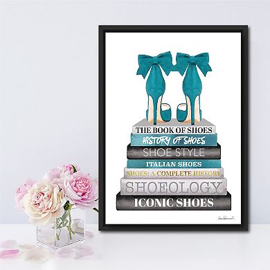 Courtside Market Teal Book Stack Shoe Framed Canvas Wall Art