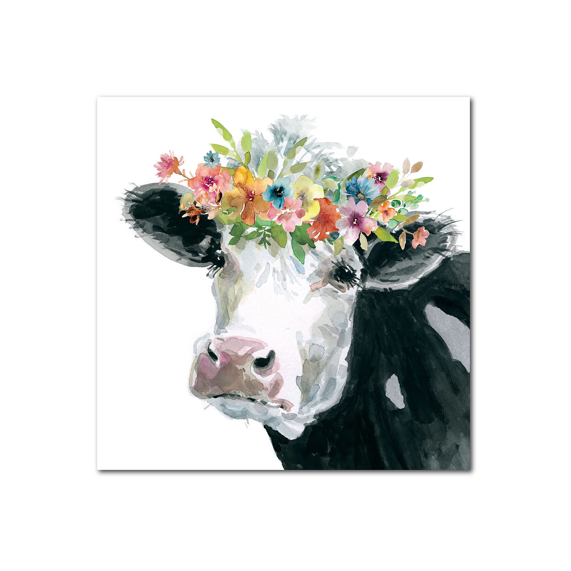COURTSIDE MARKET Flower Crown Cow Gallery Canvas Wall Art, Multi Color