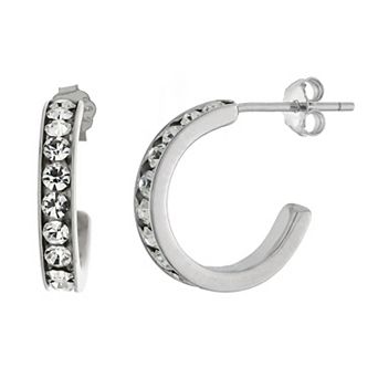Main and Sterling Sterling Silver 15 mm Crystal Hoop Earrings Earrings