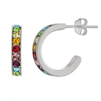 Main and Sterling Sterling Silver 15 mm Crystal Hoop Earrings Earrings