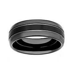 Classic Flat Ion Plated Black Stainless Steel Band Ring with Beveled Edges. Couple Ring.