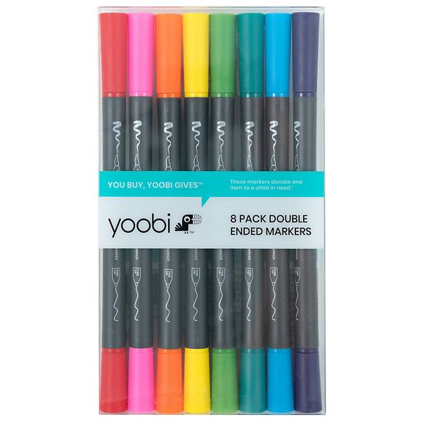  Yoobi, Double Ended Marker Set, Brush Marker Tip and Fine  Marker Tip, 8 Unique Colors, For Office & School, Great for Art &  Calligraphy