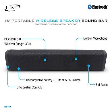 iLive 15-inch Portable Wireless Speaker Sound Bar